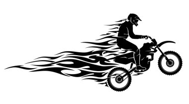 Motocross Mid Air Flames, Active Sport Silhouette clipart