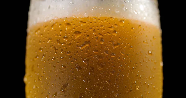 Tröpfchen Auf Frisch Gegossenem Bier Detail Makro Köstlich Unkonzentriert — Stockfoto