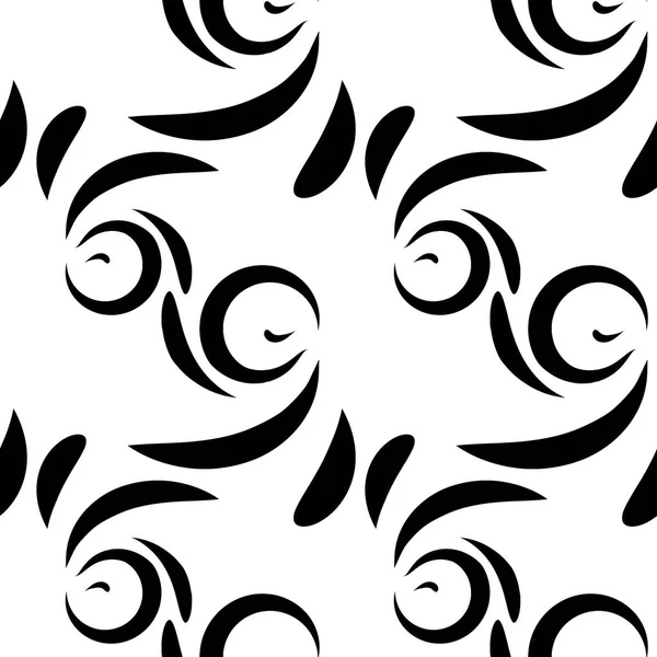 Vector Monochrome Pattern Black Doodles Curls Floral Ornament Ethnic Style — Stock Vector