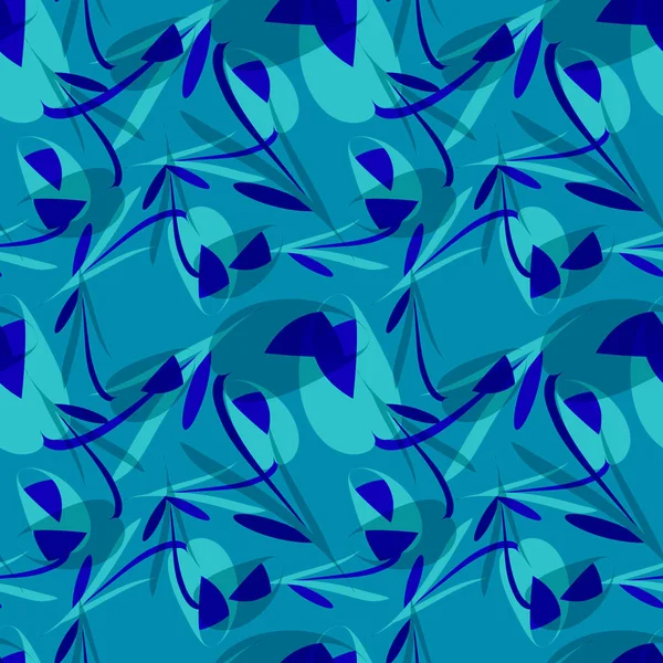 Mavi bir arka plan üzerinde arka plan için mavi çiçekler vektör desen. Kağıt ve kumaşlar için