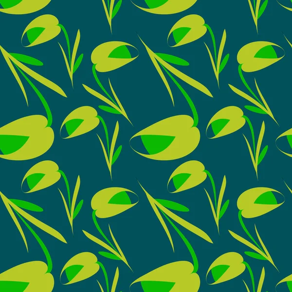 Vector green flowers and tulips on a sea background. For paper and fabrics