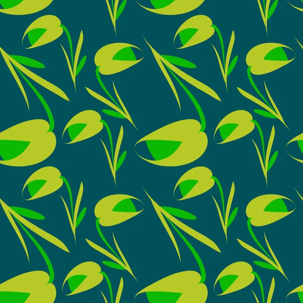 Vector Flores Verdes Tulipanes Sobre Fondo Marino Para Papel Tejidos — Archivo Imágenes Vectoriales