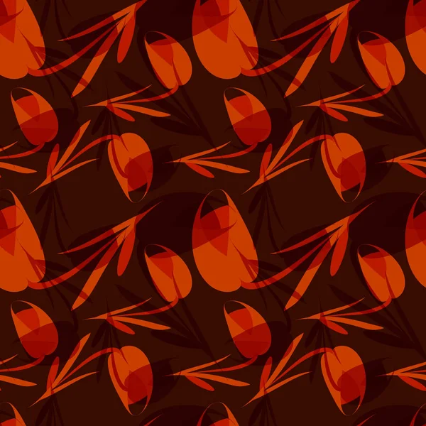 Vector brown flowers and tulips on a vinous background. For paper and fabrics