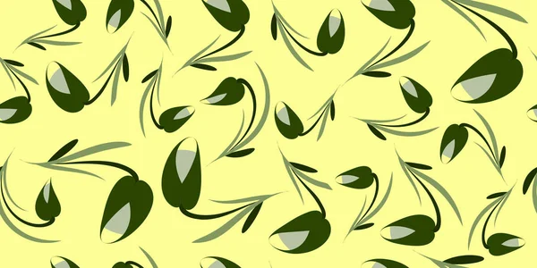 Vector Flores Verdes Tulipanes Sobre Fondo Limón Para Papel Tejidos — Archivo Imágenes Vectoriales