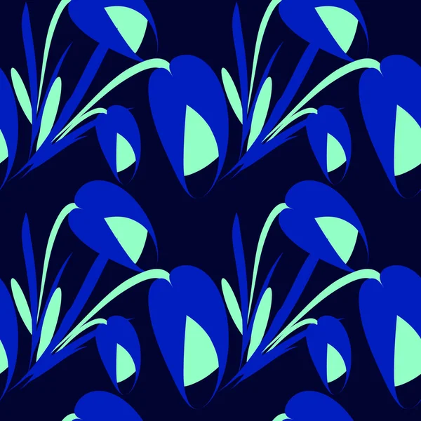 Vektor Lebendige Blumen Und Blaue Tulpen Auf Schwarzem Hintergrund Für — Stockvektor
