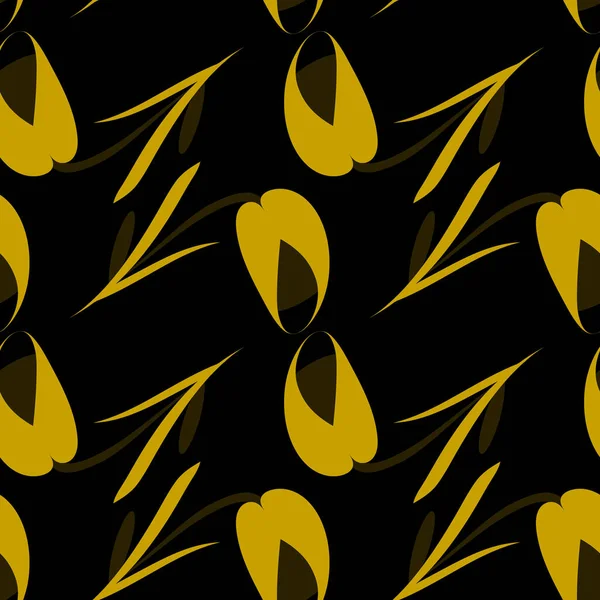 Vektor Přísné Květiny Okrové Tulipány Černém Pozadí Pro Papír Textilie — Stockový vektor