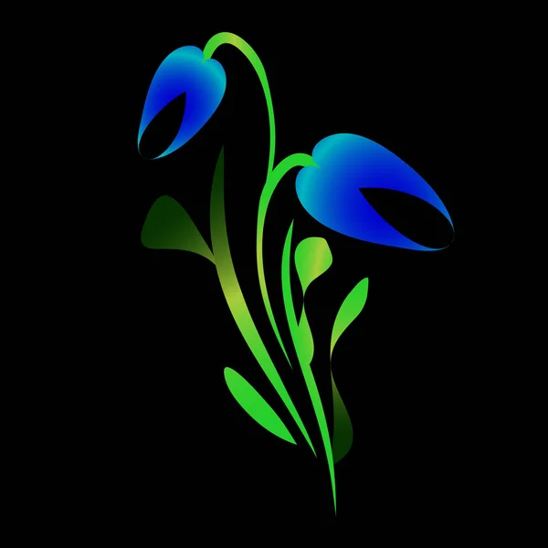 Tulipe Vectorielle Bleue Pour Carte Vœux Sur Fond Noir Pour — Image vectorielle