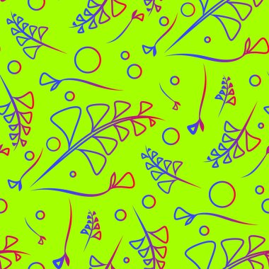 Vektör yeşil bir arka plan üzerinde renkli bitkiler botanik neşeli desen. Kayıt Kağıt veya ev Enteriyör eşyaları için