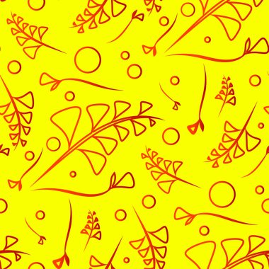 Vektör botanik kırmızı modeli gelen bitki ve çim sarı bir arka plan üzerinde bıçaklar. Kayıt Kağıt veya ev Enteriyör eşyaları için