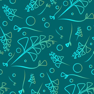 Vektör botanik mavi kobalt bitki ve çim üzerinde azure arka plan deseni. Kayıt Kağıt veya ev Enteriyör eşyaları için