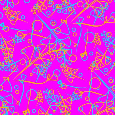 Vektör botanik desen mavi ve hardal bitki ve çim leylak bir arka plan üzerinde bıçaklar. Kağıt veya ev eşyaları için