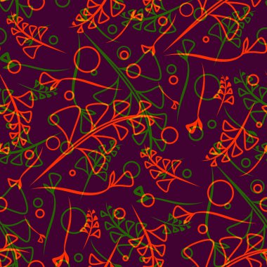 Havuç ve yeşil bitkiler botanik patlıcan desen vektör ve bıçaklar Erik arka plan üzerinde çim. Kağıt veya ev eşyaları için