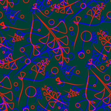 Vektör botanik desen hardal ve mavi bitki ve çim bıçaklar bir arka planda karanlık koruma. Kağıt veya ev eşyaları için