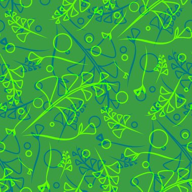 Yeşil ve kobalt bitkilerin botanik Akuamarin desen vektör ve bıçaklar etnik tarzda çim. Kağıt veya ev eşyaları için