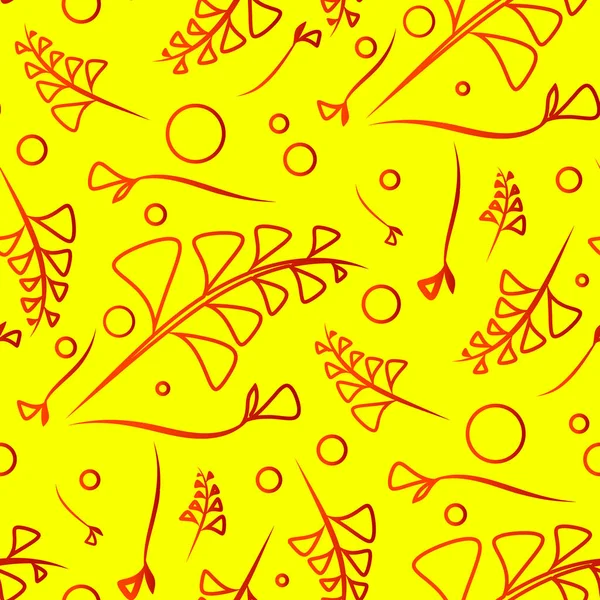 Vektör botanik kırmızı modeli gelen bitki ve çim sarı bir arka plan üzerinde bıçaklar. Kayıt Kağıt veya ev Enteriyör eşyaları için