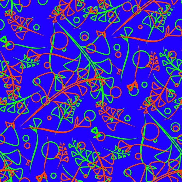 Vektör botanik parlak desen tuğla ve yeşil bitkiler ve ot bıçaklar mavi bir arka plan üzerinde. Kağıt veya ev eşyaları için