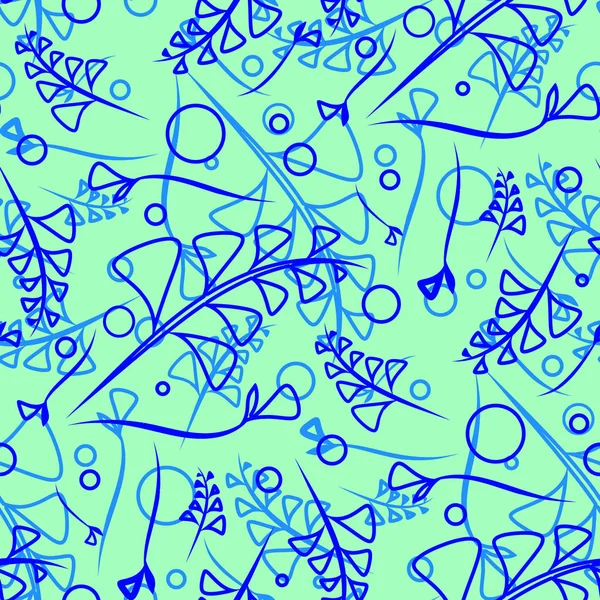 Vektör botanik parlak mavi ve kobalt bitki ve çim üzerinde mavi bir arka plan deseni. Kağıt veya ev eşyaları için