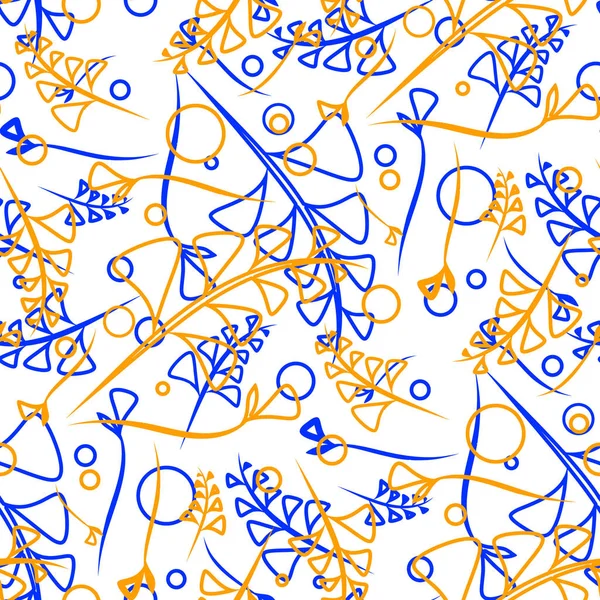 Vektör botanik model mavi ve hardal bitki ve çim şeftali bir arka plan üzerinde. Kağıt veya ev eşyaları için