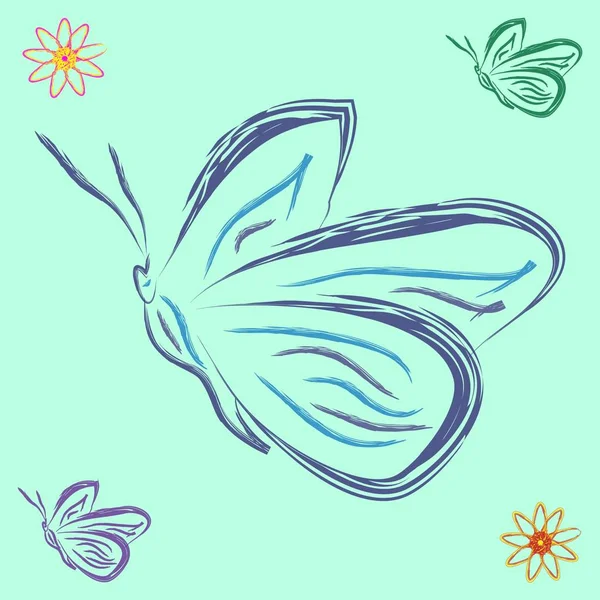 Mariposas Flores Fondo Alegre Con Diferentes Mariposas Flores — Vector de stock