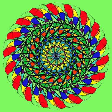 Vitray soyutlama. Açık yeşil arka planı üzerinde etnik çok renkli daire.
