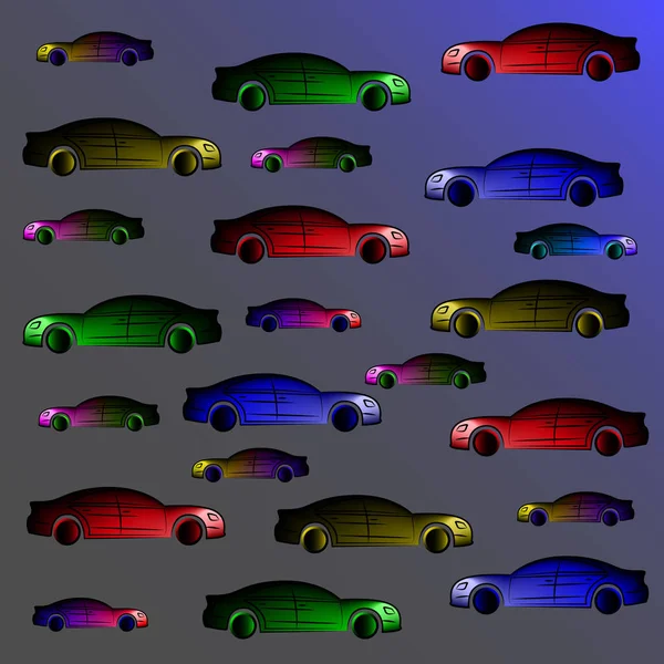 Fondo Coches Multicolores Coches Color Metálico Sedanes — Vector de stock