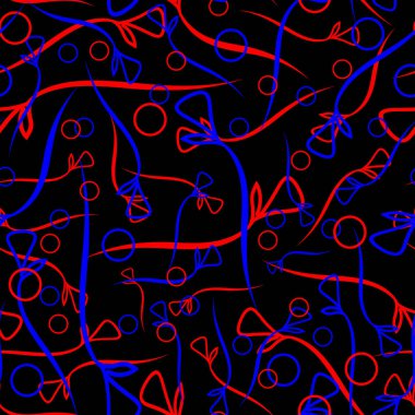 Vektör desen bitki kırmızı ve mavi kaynaklanıyor ve etnik tarzda siyah bir zemin üzerine daireler. Kumaş veya nesneleri tasarım doğal ürünlerin tasarımı için