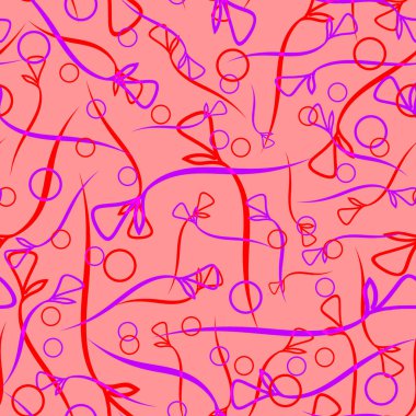 Vektör desen bitki kırmızı ve mor kaynaklanıyor ve etnik tarzda pembe bir arka plan üzerinde daireler. Kumaş veya nesneleri tasarım doğal ürünlerin tasarımı için