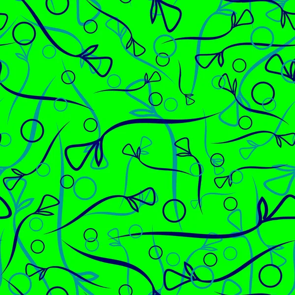 Vektor Mönster Växten Violett Och Blått Stjälkar Och Cirklar Grön — Stock vektor
