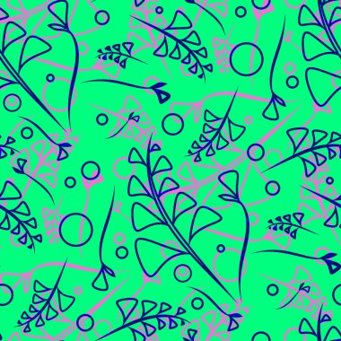 Bitki kobalt ve menekşe kaynaklanıyor ve doğal bir tarzda bir nane arka plan öğelerinde vektör desen. Kumaş veya nesneleri tasarım doğal ürünlerin tasarımı için