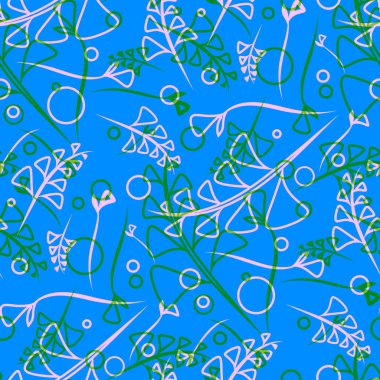 Vektör desen bitki mavi ve yeşil kaynaklanıyor ve doğal bir tarzda mavi bir arka plan üzerinde öğeleri. Kumaş veya nesneleri tasarım doğal ürünlerin tasarımı için