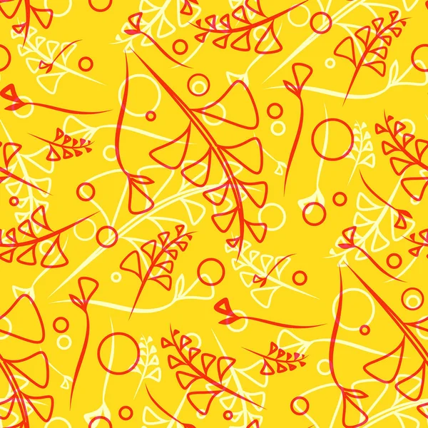 Vektör desen doğal bir tarzda bir turuncu zemin üzerine hardal ve şeftali kaynaklanıyor ve öğeleri bitki. Kumaş veya nesneleri tasarım doğal ürünlerin tasarımı için