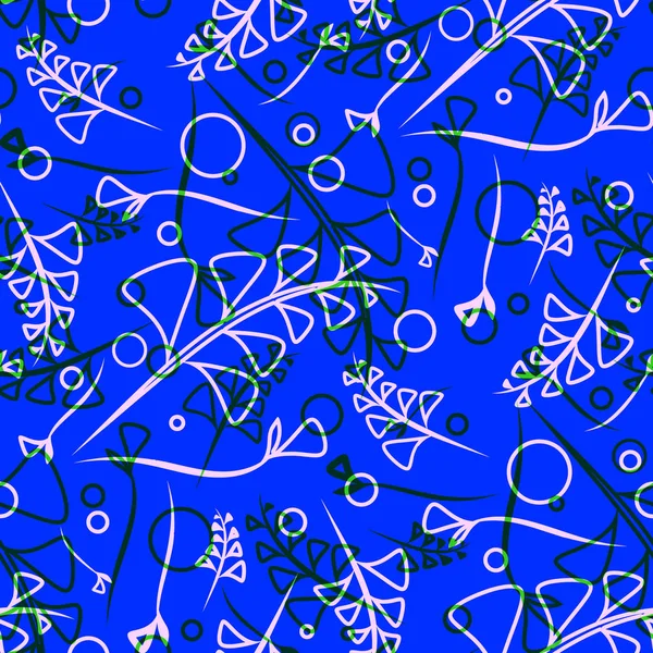 植物青 コバルトの茎と自然なスタイルで青い背景上の要素からベクトル パターン 布や天然物のデザインのオブジェクトの設計 — ストックベクタ