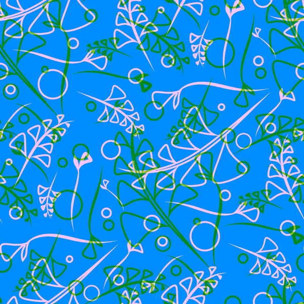 Vektör desen bitki mavi ve yeşil kaynaklanıyor ve doğal bir tarzda mavi bir arka plan üzerinde öğeleri. Kumaş veya nesneleri tasarım doğal ürünlerin tasarımı için