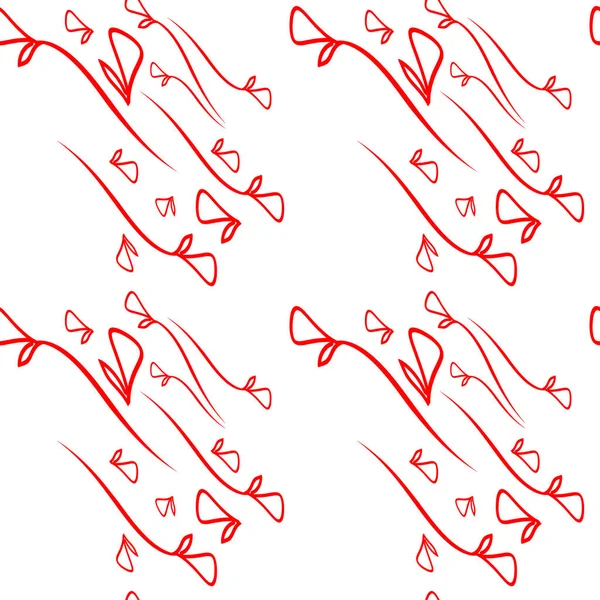 Vektormuster Pflanzlicher Roter Elemente Auf Weißem Hintergrund Geometrischem Stil Zur — Stockvektor