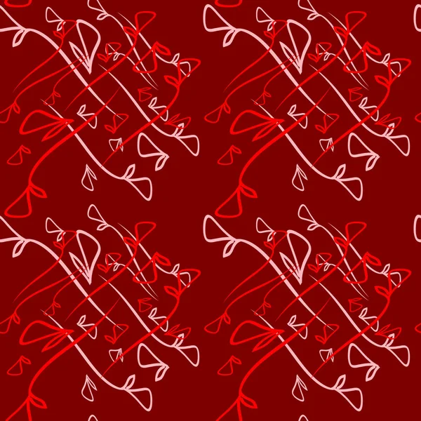 Vektormuster Aus Pflanzenrosa Und Granatapfelelementen Auf Rotem Hintergrund Geometrischem Stil — Stockvektor