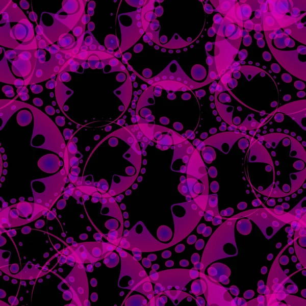 Vector Abstract Pastel Seamless Pattern Lilac Gears Flowers Black Background — Stock Vector