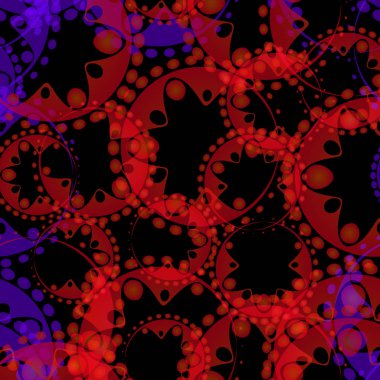 Vektör soyut model kırmızı ve mor sabun köpüğü ve kumaşlar veya ev tekstili öğeler için siyah bir zemin üzerine bir tasarıma vites. Tasarım ve tasarım öğeleri çocuklar ve anneler için.