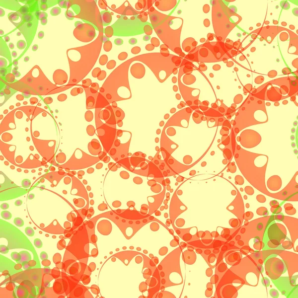 矢量抽象蜡笔图案的绿色肥皂气泡和齿轮在橙色装饰在桃背景的织物或家庭纺织品项目 为孩子和妈妈设计和设计项目 — 图库矢量图片