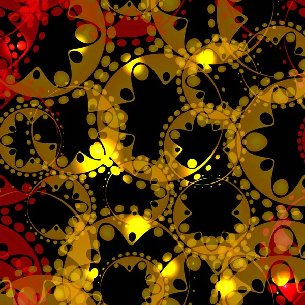 Векторний Абстрактний Світиться Візерунок Шестерень Сфер Червоного Золота Чорному Тлі — стоковий вектор