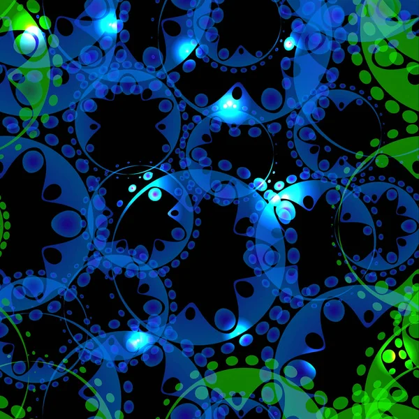 Vector Abstract Glowing Pattern Gears Spheres Green Blue Design Black — Stock Vector