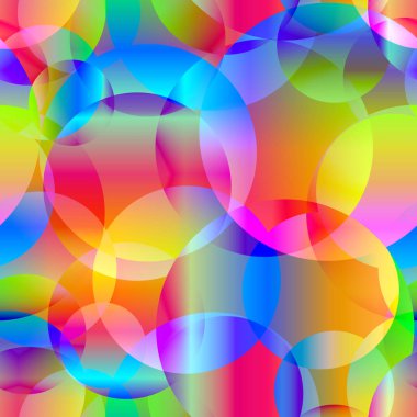 Vektör arka kesintisiz plan gökkuşağı daire ve kabarcıklar parlak bir arka plan üzerinde kumaş veya Hediyelik aksesuarlar için. Afiş ve broşürler siteleri kayıt için.