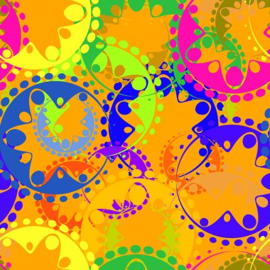 Parlak renkli vites ve defne çelenk kaleydoskop tarzı turuncu bir arka plan üzerinde vektör sorunsuz doku. Çocuklar ve anneler veya festival kağıt için kumaş süslemeleri.