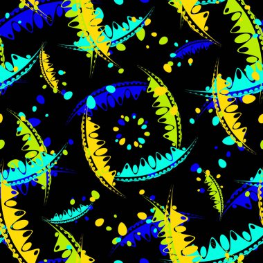 Desen parlak yaprakları ve yaramaz renk siyah bir arka plan bahçe bitkilerin yaprakları. Kağıt, kumaş veya organik ürünler için.