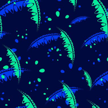 Sakin desen hassas yaprakları ve mavi tonlarda Bahçe bitkilerin yaprakları. Kağıt, kumaş veya organik ürünler için.