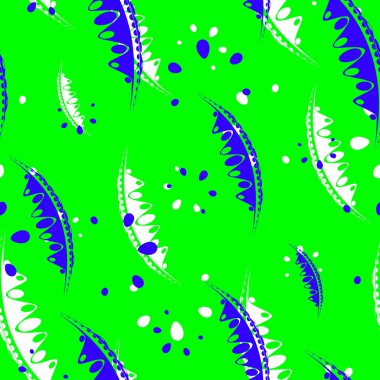 Desen soyut yaprakları ve mavi ve yeşil bir arka plan üzerinde beyaz bahçe bitkilerin yaprakları. Kağıt, kumaş veya organik ürünler için.