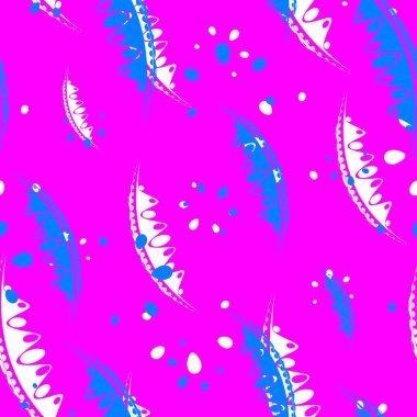 Desen soyut yaprakları ve pembe bir arka plan üzerinde mavi ve beyaz renklerde Bahçe bitkilerin yaprakları. Kağıt, kumaş veya organik ürünler için.