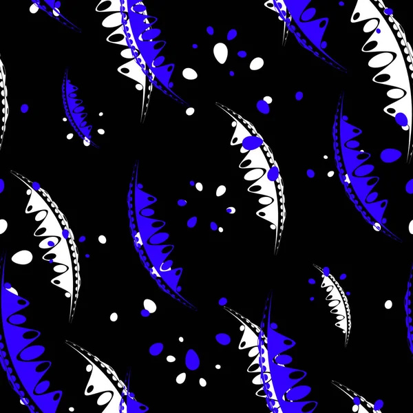 Desen soyut yaprakları ve siyah bir zemin üzerine mor ve beyaz renklerde Bahçe bitkilerin yaprakları. Kağıt, kumaş veya organik ürünler için.