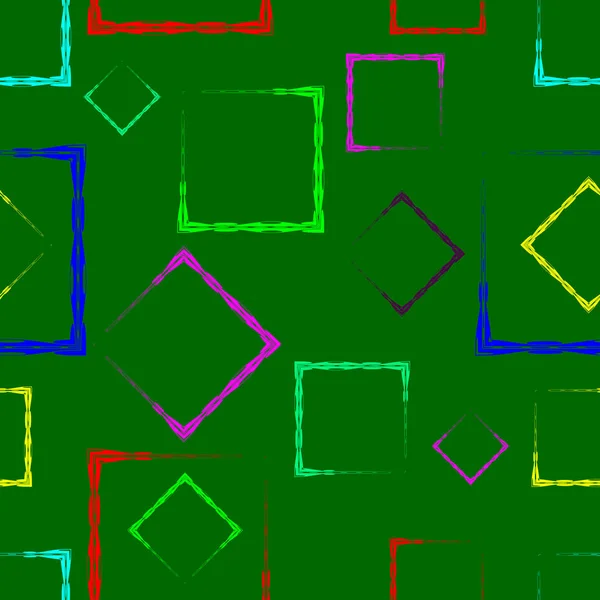Різнокольорові ромби і квадрати на зеленому фоні . — стоковий вектор