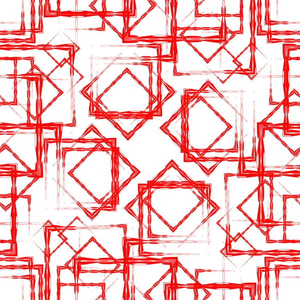 Nombreux diamants rouges symétriques et carrés sur fond blanc . — Image vectorielle