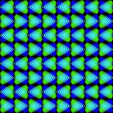 Çizgili mavi bir arka üzerinden göksel ve yeşil kalplerin desen